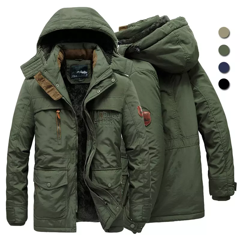 남성용 겨울 재킷, 플리스 안감 야외 파카 코트, 후드 바람막이 두껍고 따뜻한 아우터, 빅 사이즈 6XL 멀티 포켓