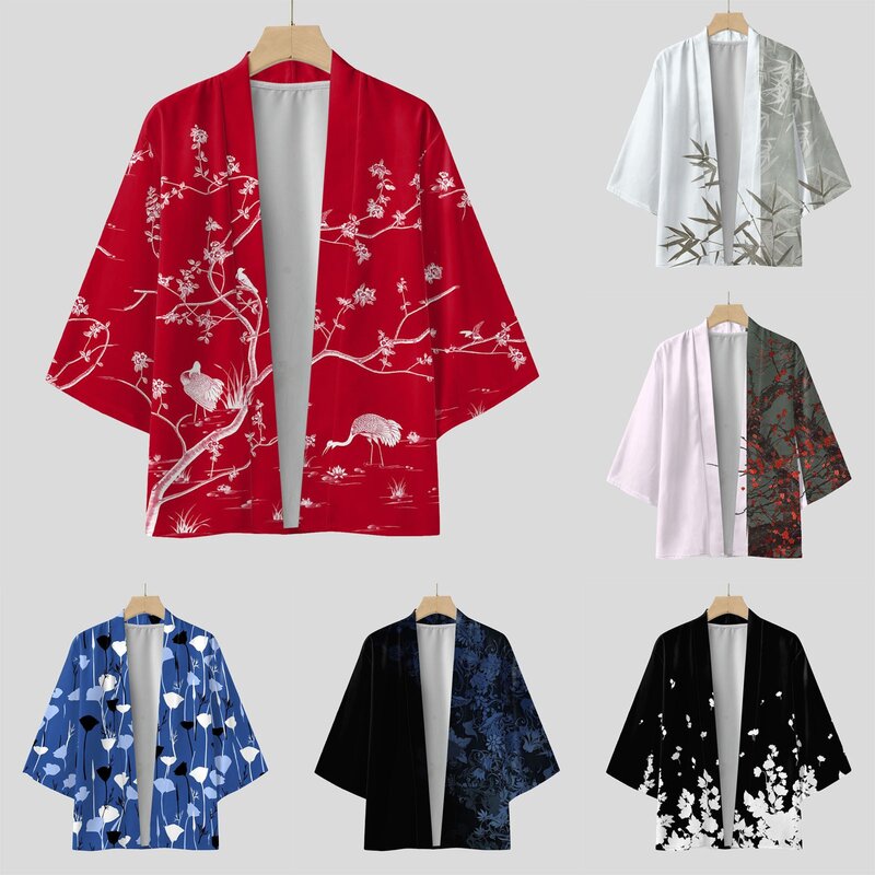 Cárdigan Kimono para hombre, chaqueta japonesa con estampado de dragón Yukata Yuki Obi, ropa tradicional japonesa, prendas de vestir, novedad, verano y otoño