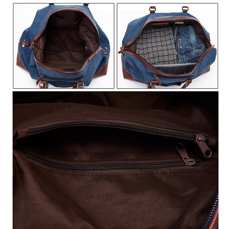 GNWXY tas perjalanan kanvas pria mode jahitan kulit tas malam kapasitas besar untuk akhir pekan tas bagasi perjalanan Dripshipping