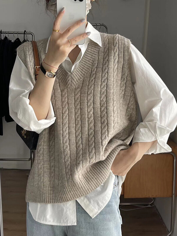 Gilet lavorato a maglia donna primavera autunno Vintage Casual stile Preppy maglione senza maniche femminile moda coreana gilet allentato tutto-fiammifero