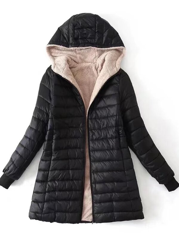 Женская хлопковая куртка средней длины с капюшоном, осенне-зимняя Легкая однотонная парка с плюшевой подкладкой, свободная женская верхняя одежда на молнии, 2023