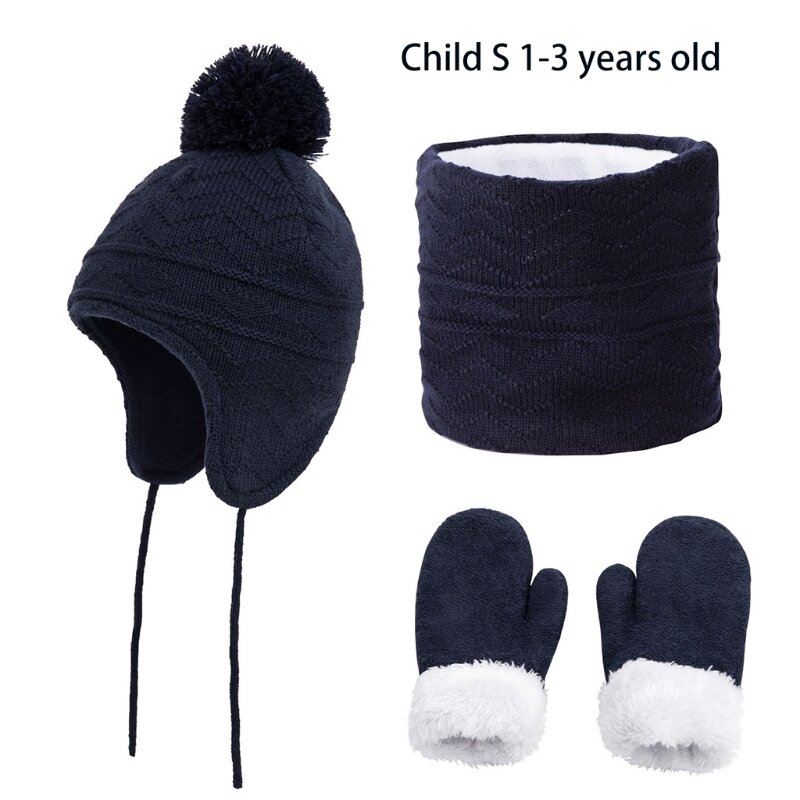 Chapéus infantis lã 3 1 + luvas + cachecol para meninos meninas para crianças