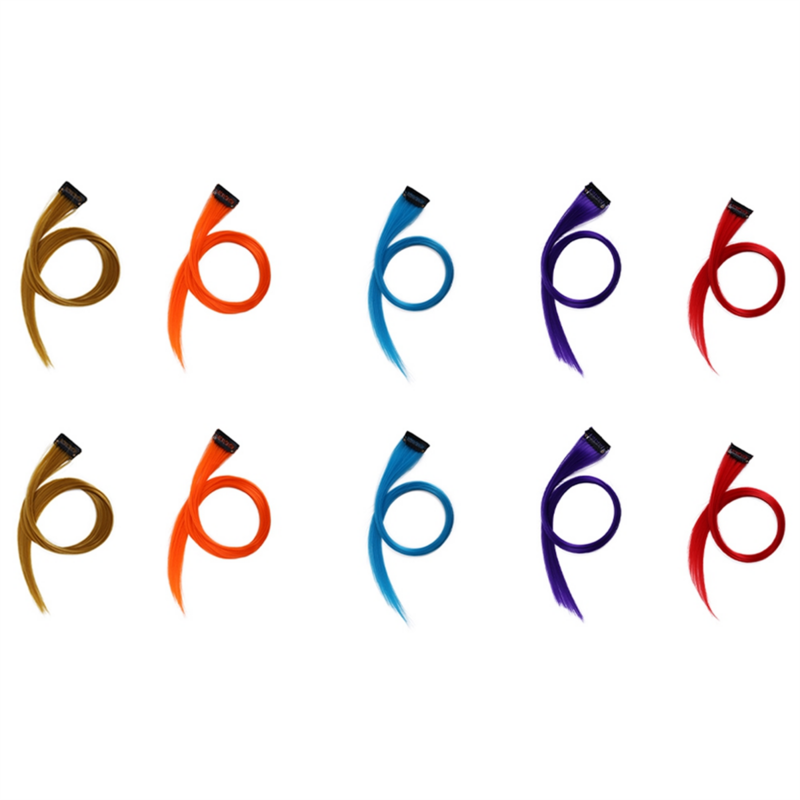 Rainbow Highlighted Multi-Colour Hair Extension Hairpin Long Straight Hair Clip Trimmable for Hair False Hair 3.2x55cm