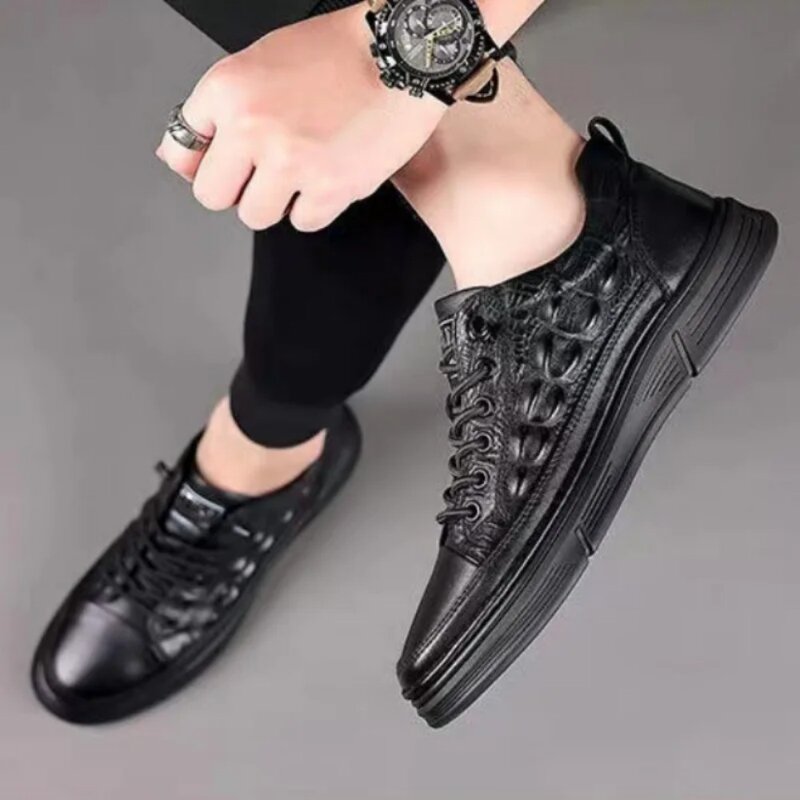 Zapatos de diseñador de cuero para hombre, calzado informal con suelas suaves, a la moda, con patrón de cocodrilo, para primavera y otoño