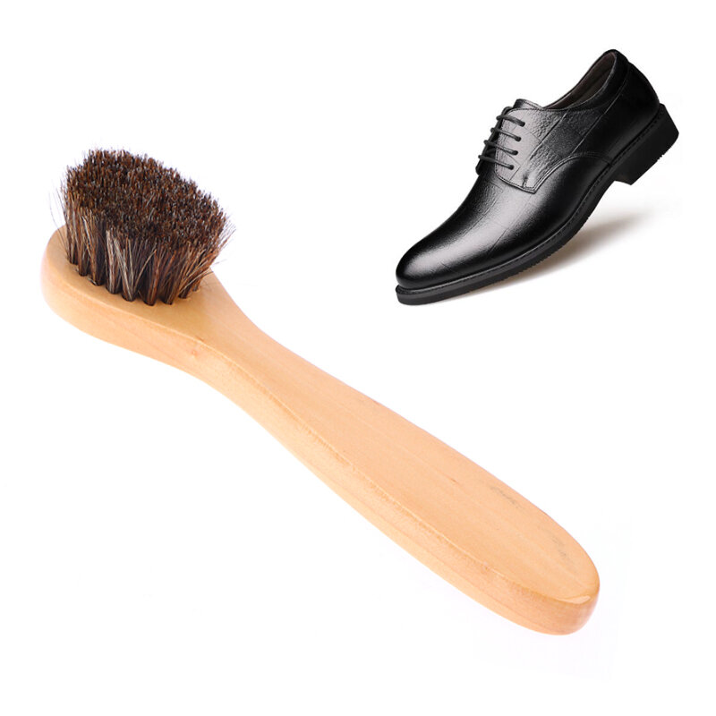 Long-handled Horse Hair Cleaning Brush Round Head Solid Wood Small Face Brush Soft Bath