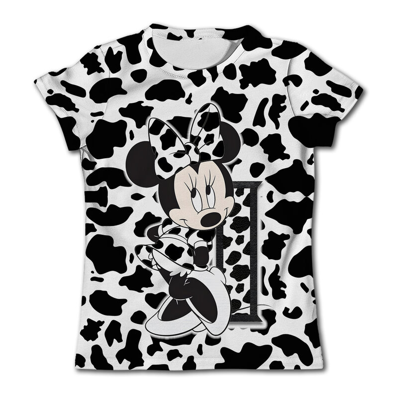 T-shirt de manga curta com design minnie mouse para meninas dos 3 aos 14 anos, roupa kawaii, design de desenhos animados, para crianças, verão