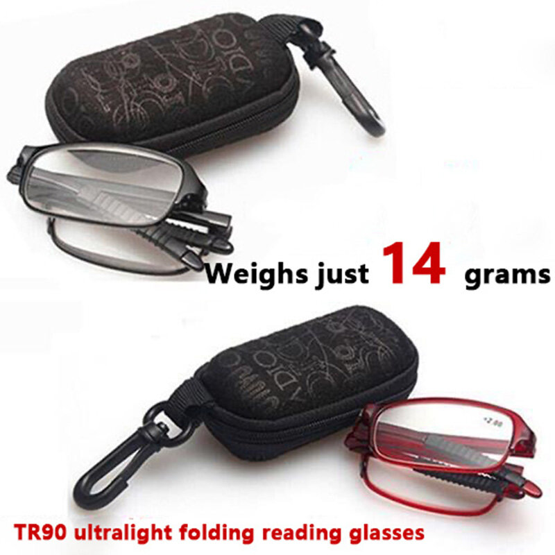 남녀공용 케이스 포함 접이식 독서 안경, TR90 투명 렌즈, 노안 돋보기 안경, 디옵터 + 1.0 ~ + 4.0