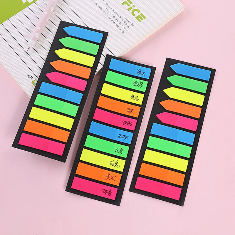 Bantalan Memo catatan lengket bendera tab indeks neon transparan stiker sorot Baca alat tulis perlengkapan kantor sekolah