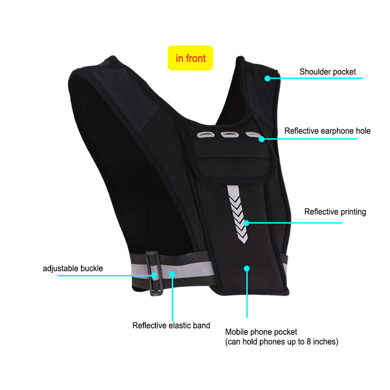 Harness Chest Front Pack Pouch Holster Vest Rig Carry Bag Reflective Sport Vest Chest Bag Lightweight for Outdoor Cycling Hiking