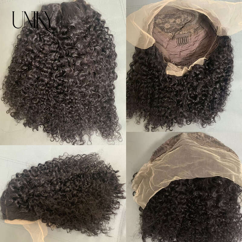 Krótka kręcone ludzkie włosy peruka z koronką wodną z przodu peruki z ludzkimi włosami dla kobiet brazylijska bezklejowa koronkowa peruka Unikyhair 13x4