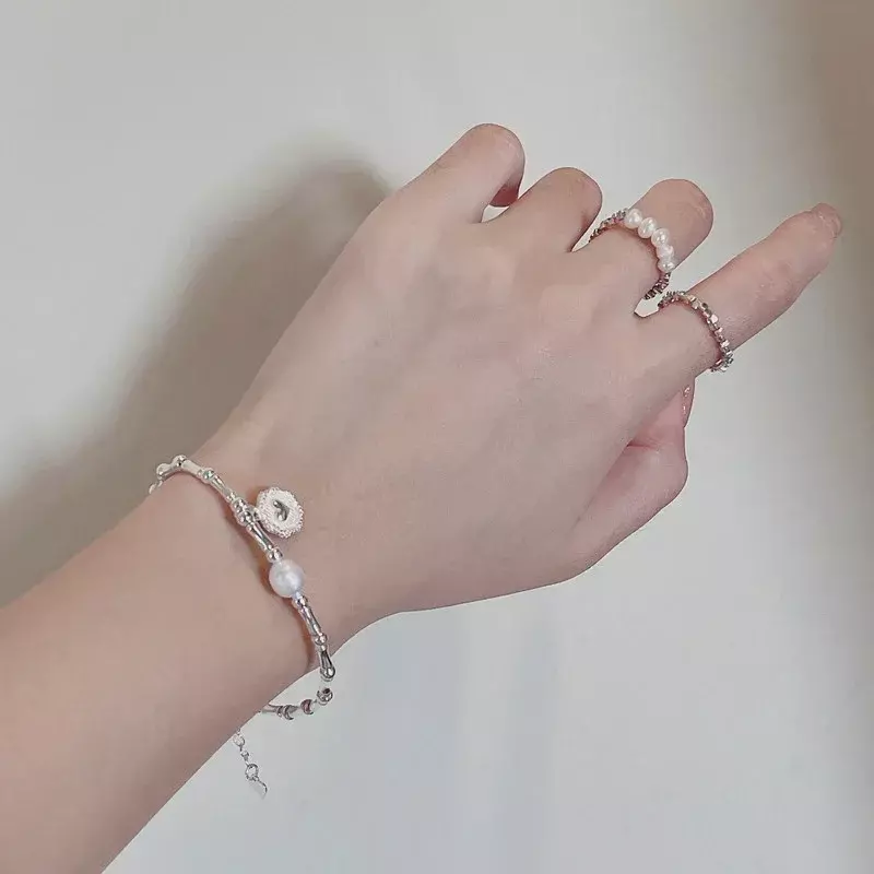 925 Sterling Silver Parcial Pearls Knots Charm Bracelet para Mulheres, Luxo Design Bead, Jóias Presente, Moda