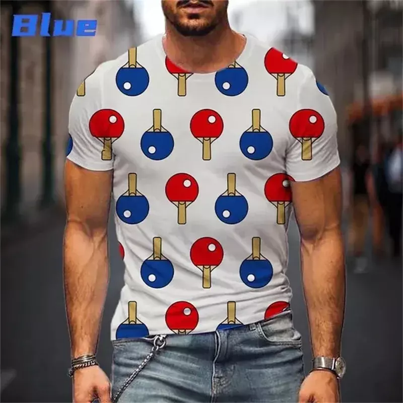 New Summer Men's Pingpong Pattern Sports T-shirt 3D Printing Table Tennis Tee Tops Casual Round Neck Short-sleeved Funny Tshirts