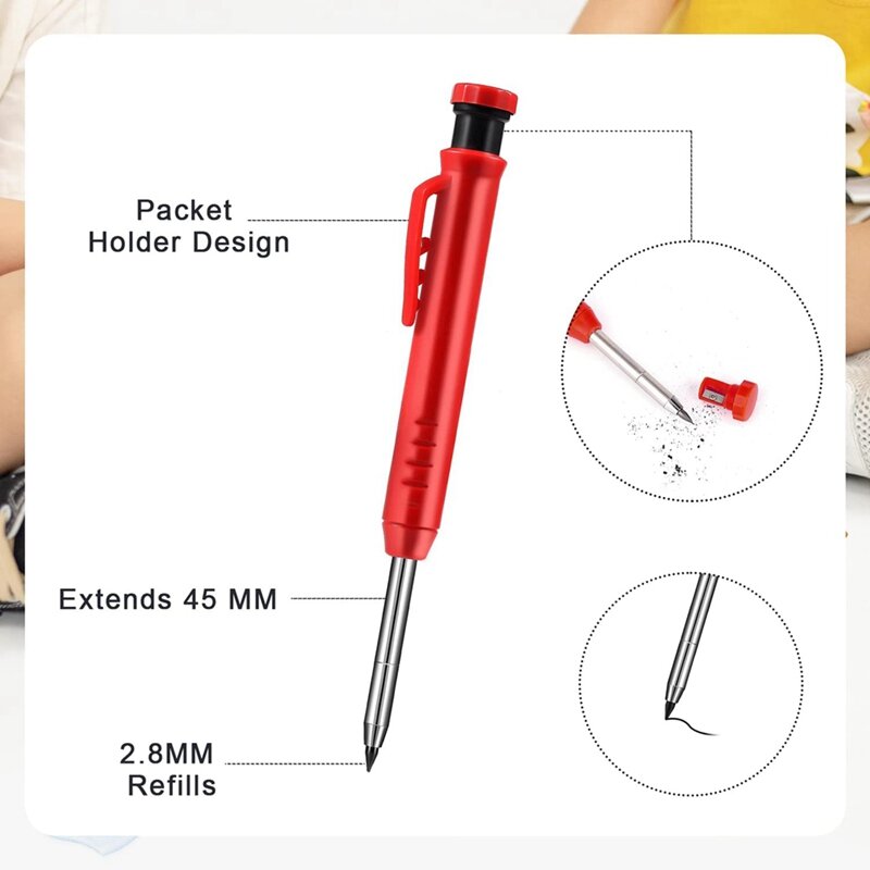1 Set Carpentry Pencil Mechanical Pencil Woodworking Pencil Kit With Built-In Pencil Sharper