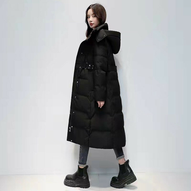 Veste coupe-vent longue en duvet de canard blanc pour femme, manteau à capuche, à la mode, noir, rouge, chaud, nouvelle collection hiver 2022