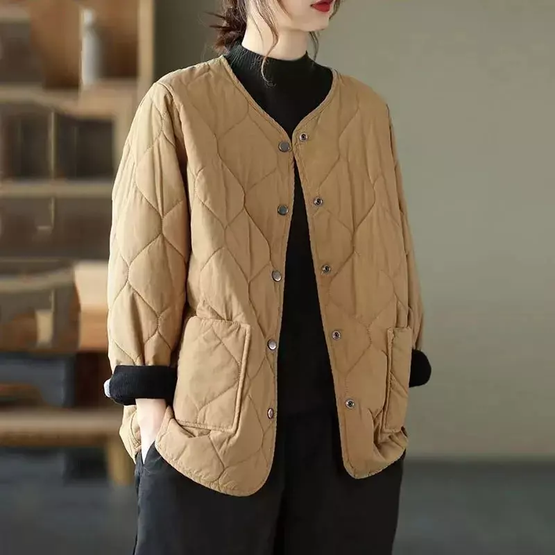 2023 여성 재킷, 중년 어머니, 루즈하고 가벼운 얇은 캐주얼 짧은 따뜻한 면 패딩 아우터, 가을 겨울 파카, 신상