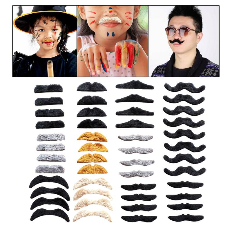 48 pezzi di baffi finti adesivi per barba pelosa per forniture per feste Halloween Masquerade bambini adulti puntelli fotografici