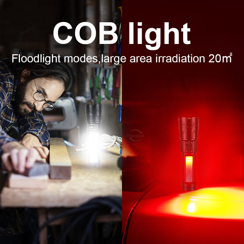 2024 15000mAh La linterna LED más potente Linterna táctica de emergencia recargable Iluminación exterior Antorcha LED de alta potencia de 5000M
