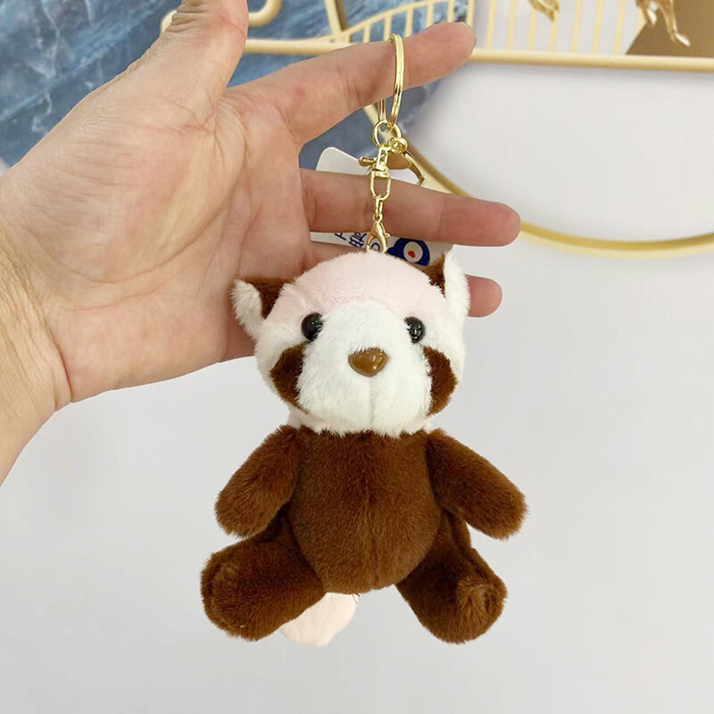 1PC 13cm Cartoon Cute Little Raccoon Plush Doll Keychain Pendant Kawaii Stuffed Animal Little Panda Couple Bag Charm Kid's Gifts