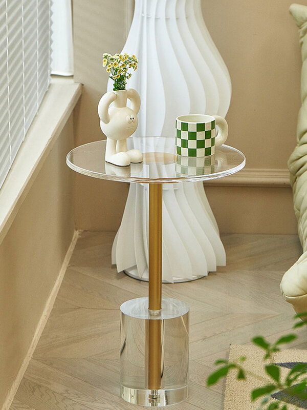 Mesas de centro redondas de latón acrílico y cristal para sala de estar, muebles de mesa lateral, escritorios de té, estilo nórdico