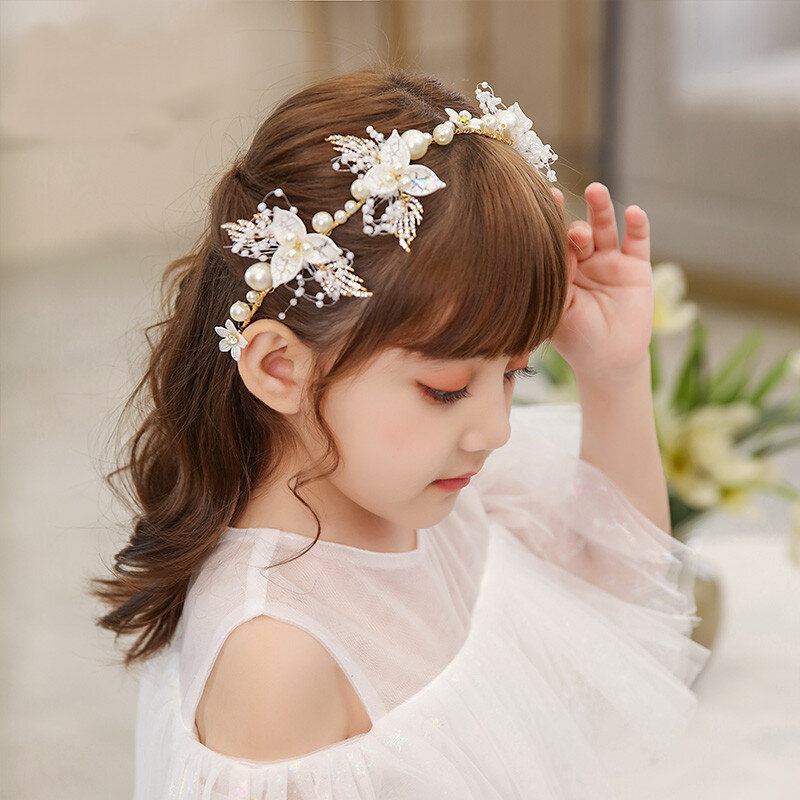Pearls Headbands for Women Girls Bride Wedding Hairbands White Flower Tiaras and Crowns Korean Fashion Headdress Hair Jewelry