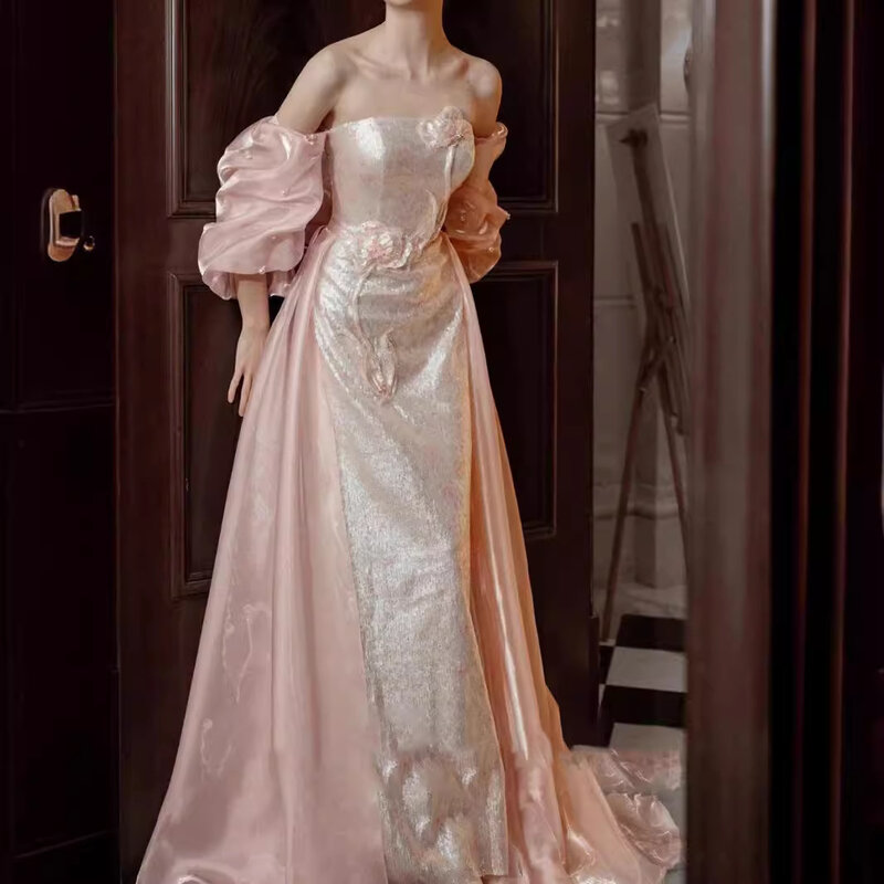 A-Linie Schatz Brautkleider Vintage Perlen Pailletten Blumen Prinzessin Party Kleider Luxus Perlen Abendkleid Vestido