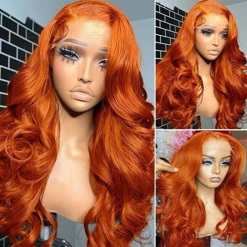 Peluca de cabello humano con encaje Frontal para mujer, postizo de color naranja jengibre, 13x4, 13x6, Hd, transparente, prearrancado
