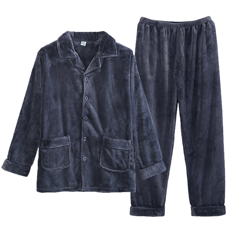 男性の秋と冬の厚手のフランネルパジャマセット長袖ファッションスタイル固体暖かいパジャマビッグヤードM-3XL pijamas hombre