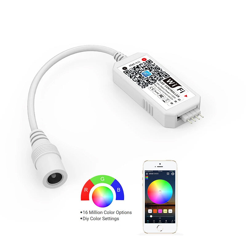스마트 LED 와이파이 컨트롤러, 무선 24 키 RF 원격 제어, RGB BGR RGB LED 스트립 지원, 음성 제어 타이밍 음악 모드