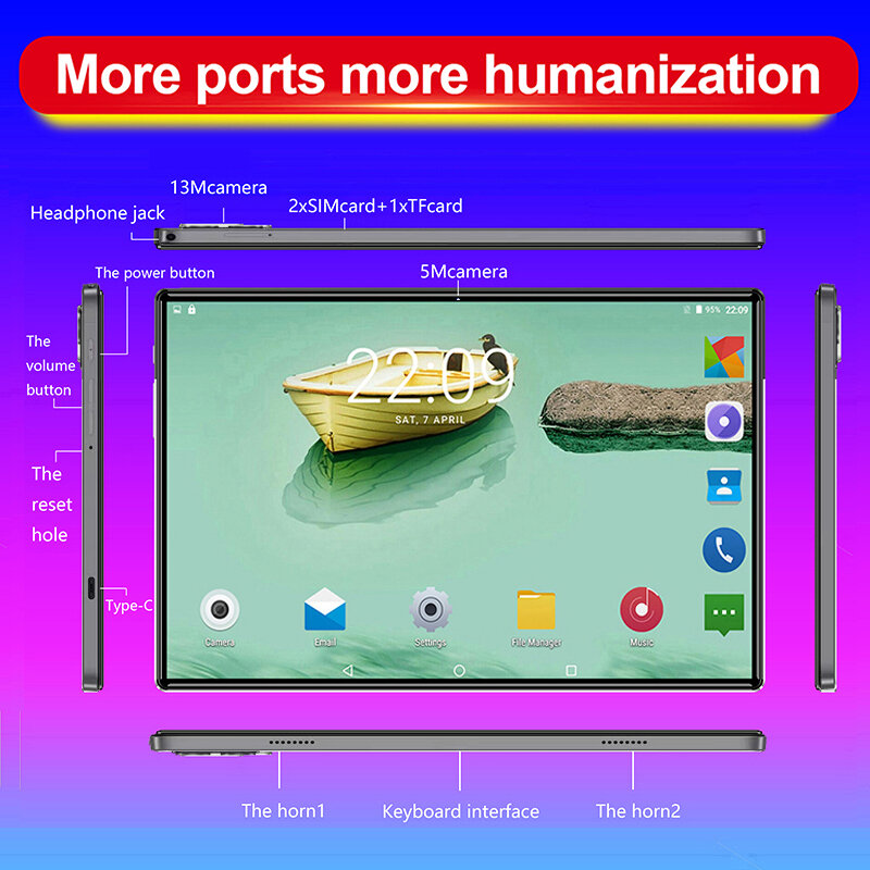 Tablet Android 12.0 layar besar 2024 inci, Tablet PC 10.1 baru 12G + 512GB tablet Netcom penuh ponsel belajar Game siswa