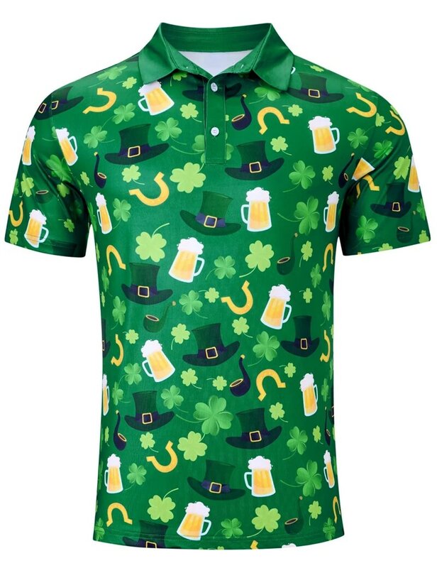 Hawaii kaus Polo lucu motif 3d pria wanita, baju kerja Y2k motif tanaman kancing musim panas lengan pendek