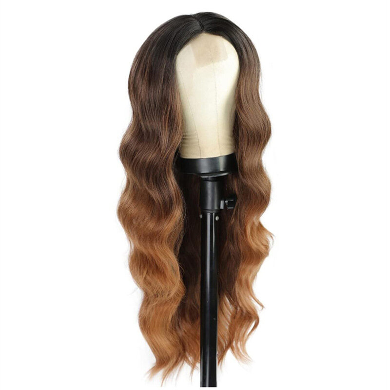 Awahair Synthetic Gradient Brown Mixed Blonde Long Body Wave Lace Wigs for Black Women  for Daily Party Use
