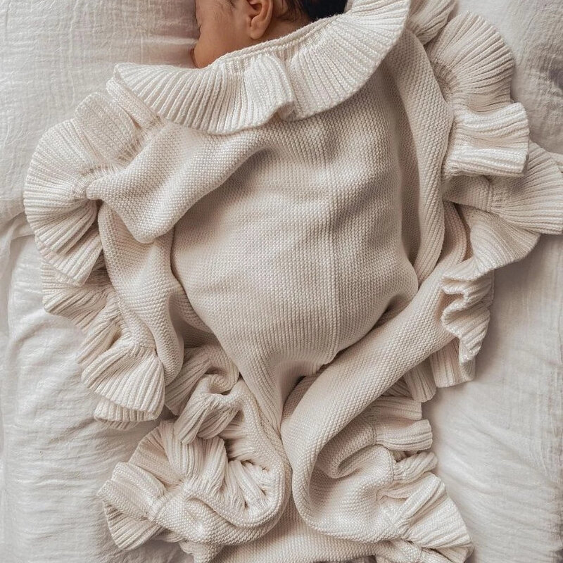 Вязаное Пеленальное Одеяло для новорожденных, аксессуары для новорожденных, одеяло для коляски с оборками, постельные принадлежности, покрывало для сна для новорожденных
