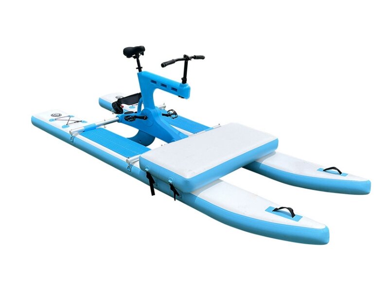 Attrezzatura per giochi d'acqua pontone gonfiabile portatile pedalò galleggiante per bicicletta con tappetino