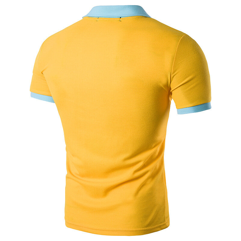 Camiseta masculina de manga curta de lapela de bloqueio de cor de ajuste fino
