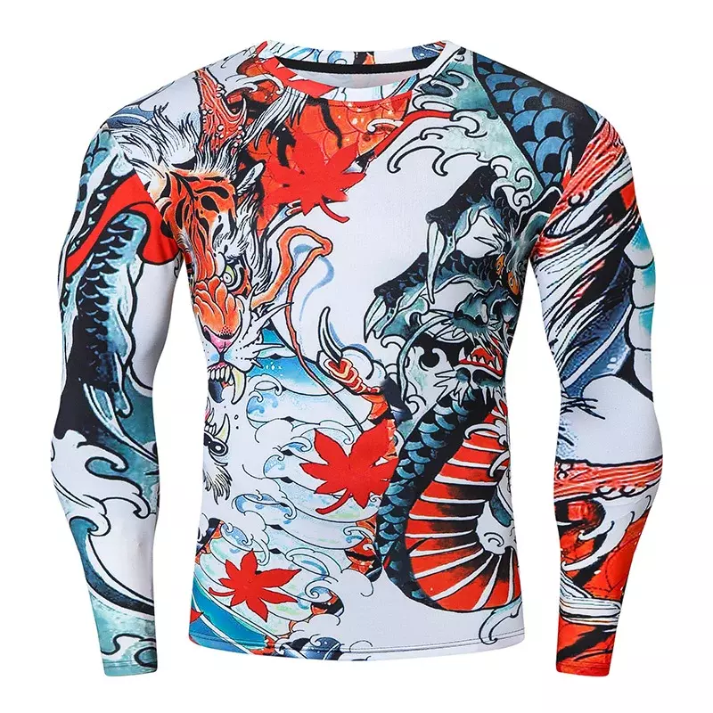 3d Print Animal Tiger Dragon Wolf T-shirt Men Gym Fitness Sports Long Sleeves T Shirts Quick Dry Tops Street Tees Male Clothes