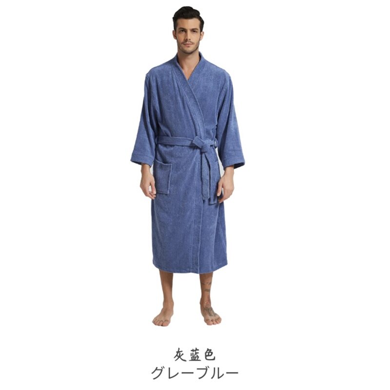 100% Cotton Bathrobe for Men Long Thick Absorbent Terry Bath Robe Kimono Men Towel Bathrobe Solid Sleepwear Women Dressing Gown