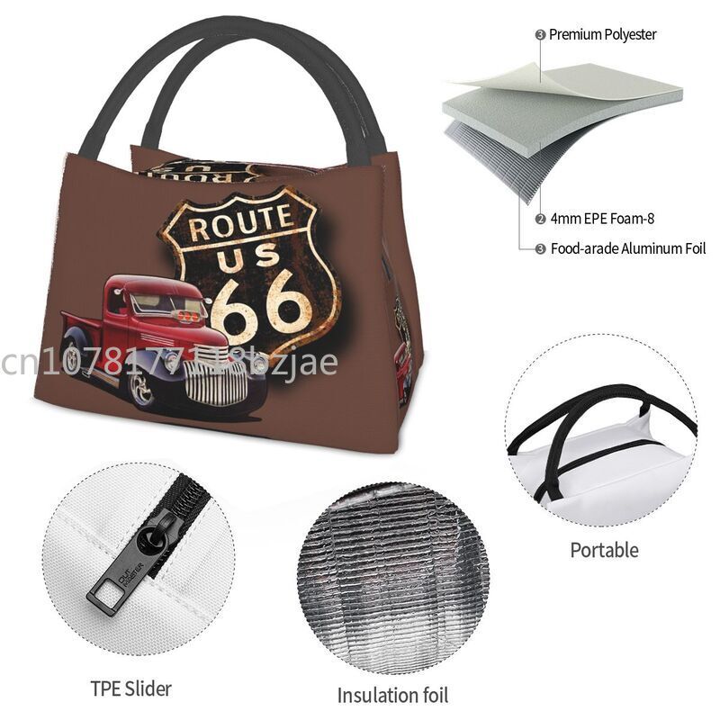 Benutzer definierte Vintage Route 66 Lunch Bag Frauen kühler wärme isolierte Lunchbox für Arbeit Picknick oder Reisen