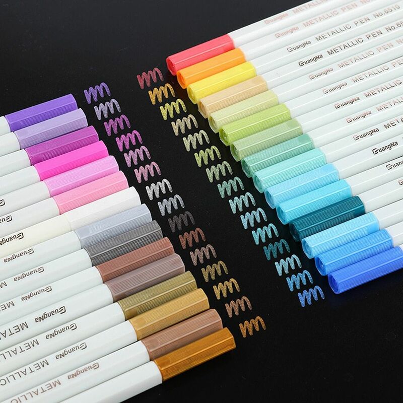 หัวปากกาพลาสติกหัวกลมปากกาเมจิกสีเมทัลลิกขนาดกลาง set pulpen มาร์กเกอร์สมุดติดรูป