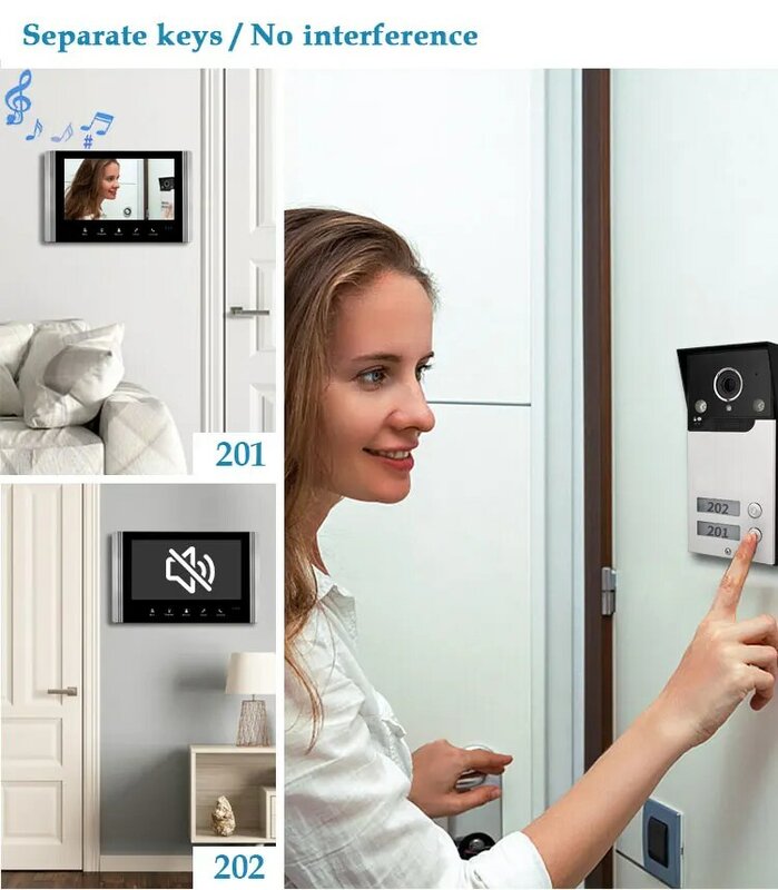 TUYA WiFi Video Doorphone Doorbell Intercom 7 Inch 1080P Touch screen Monitors 2/3/4 Apartment/Family