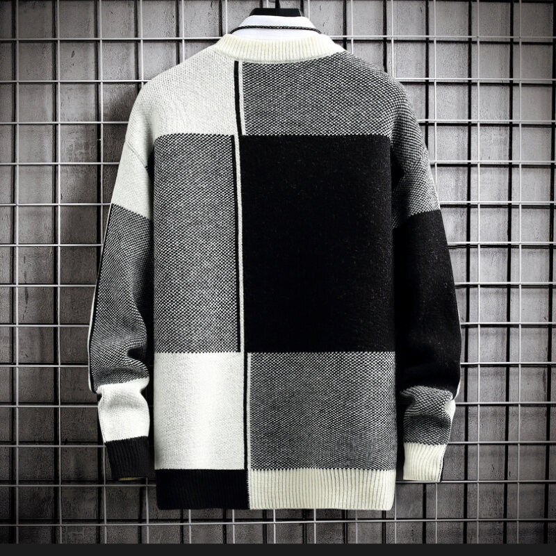 Suéter de punto suelto de manga larga para hombres, Cuello medio alto, bloqueo de Color, alta calidad, primavera, otoño, Delgado, coreano, ocio