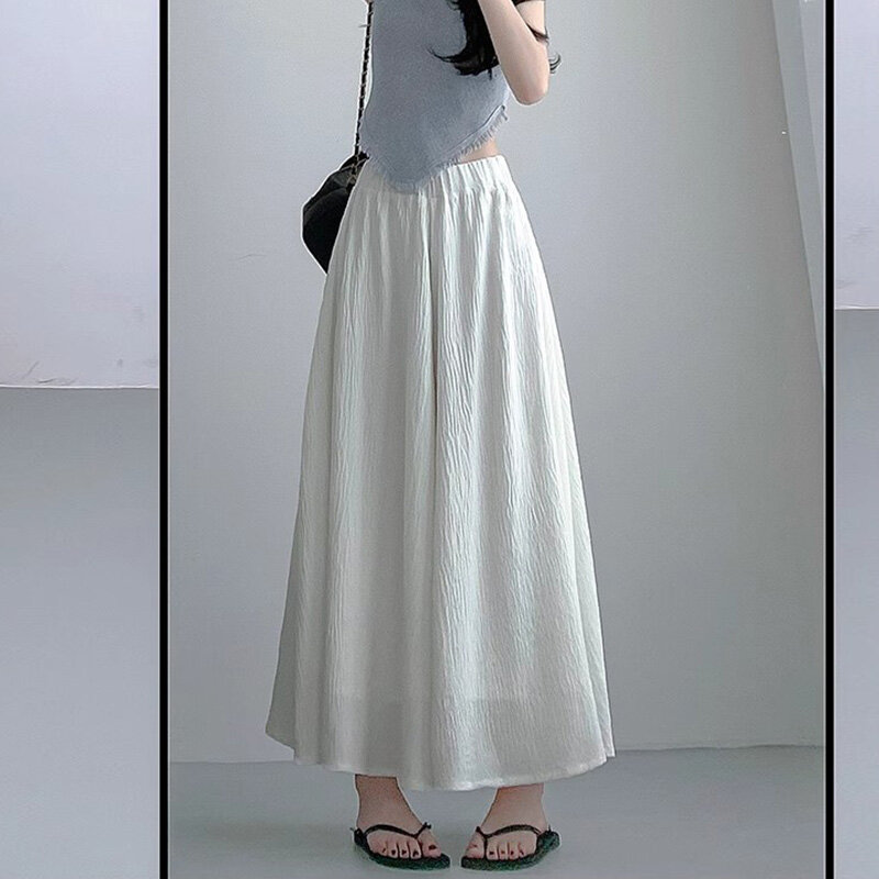 1pc Loose Skirt Type Women Wide Leg Pants Solid Color Thin Simulated Chiffon Summer Trousers Summer Pleated Sagging Pantskirt
