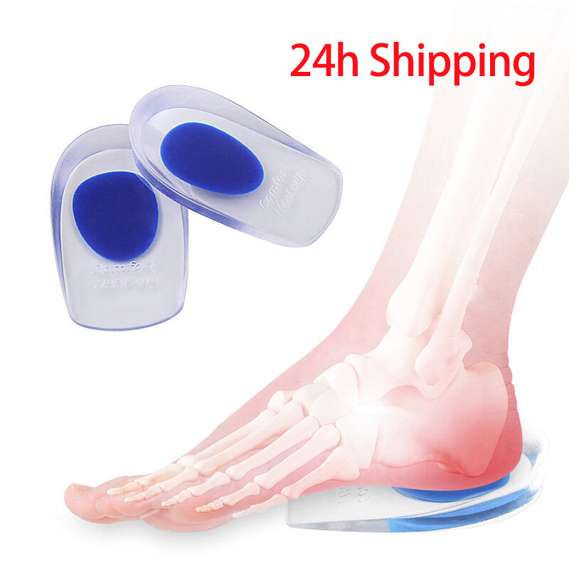 2 sztuk silikonowa wkładka do buta podkładki podeszwy Fasciitis człowiek pięty ostroga żel silikonowy pięty kubki pięty ból pięty na buty stóp silikonowe podnóżek