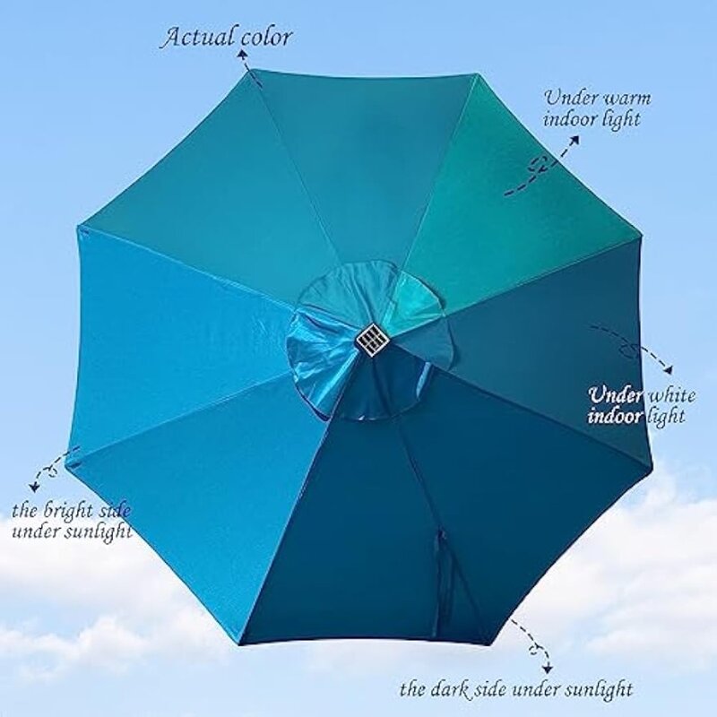 Blissun 9 stóp parasol przeciwsłoneczny 32 z podświetleniem LED parasol na Patio rynek parasol pochylenie i korba parasol ogrodowy ogrodu (Cerulean)