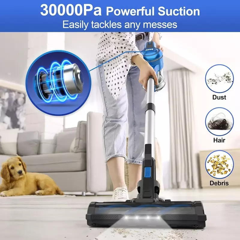 INSE S63 30000pa 300W Stick Cordless Vacuum Cleaner,2 Battery up to 90min Runtime,Stick Vac for Hardwood Floor Pet Hair Home Car