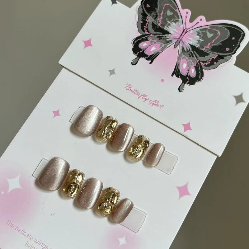 10szt Cat Eye Handmade Press On Nails Ballet Design Short Glitter False Nails with Wearable Artificial Handmade Nail Tips Art