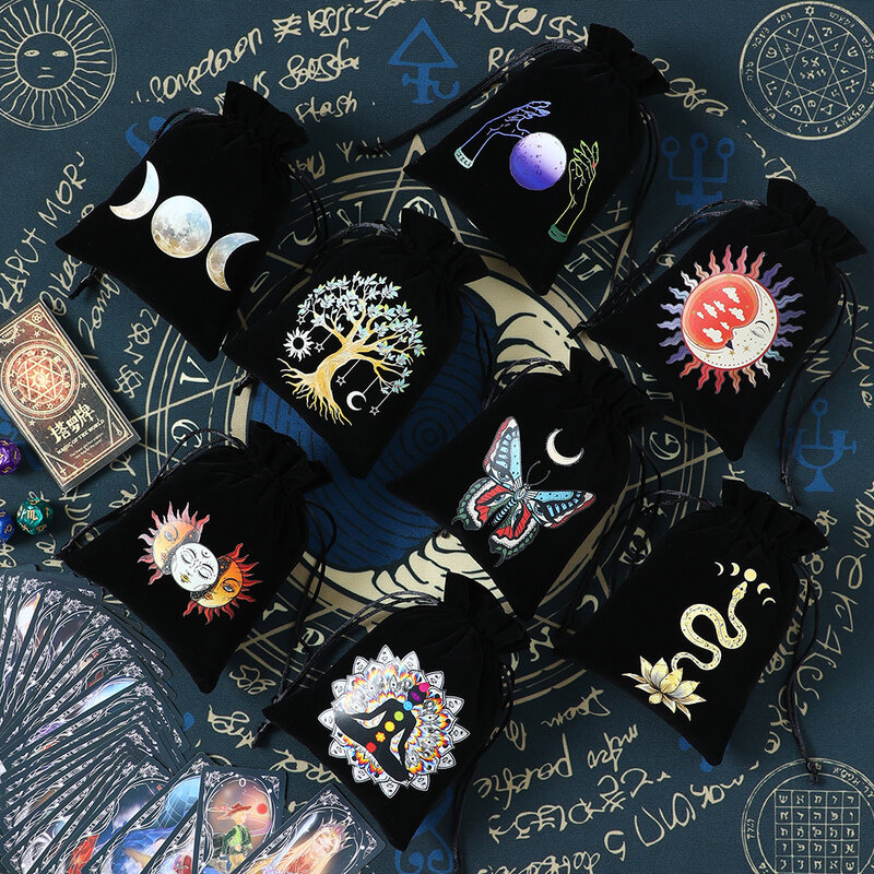 13x18cm Color Velvet Tarot Card Pouch Storage Bag Runes Constellation Witch Divination Moon Phase Tarots Pouch Jewelry Dice Bags