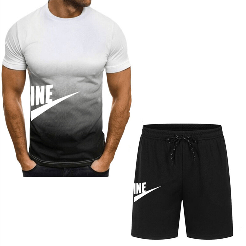 Fashion 2024 pakaian olahraga pria lengan pendek T-Shirt pakaian olahraga celana pendek kasual musim panas setelan Jogging pria dua potong