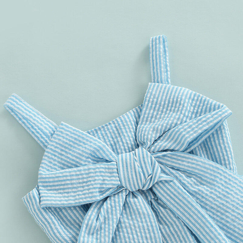 Lioraitiin-Conjunto de ropa para bebé recién nacido, conjunto de 2 piezas con estampado a rayas, chaleco adornado con lazo grande, Top de vestir, pantalones cortos, 0-18M, 2022