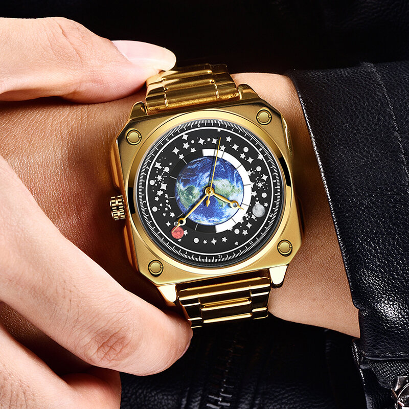 Lichte Luxe Business Man Polshorloge Waterdichte Lichtgevende Gouden Mannen Horloge Voor Heren Quartz Klok Rvs Heren Horloges R