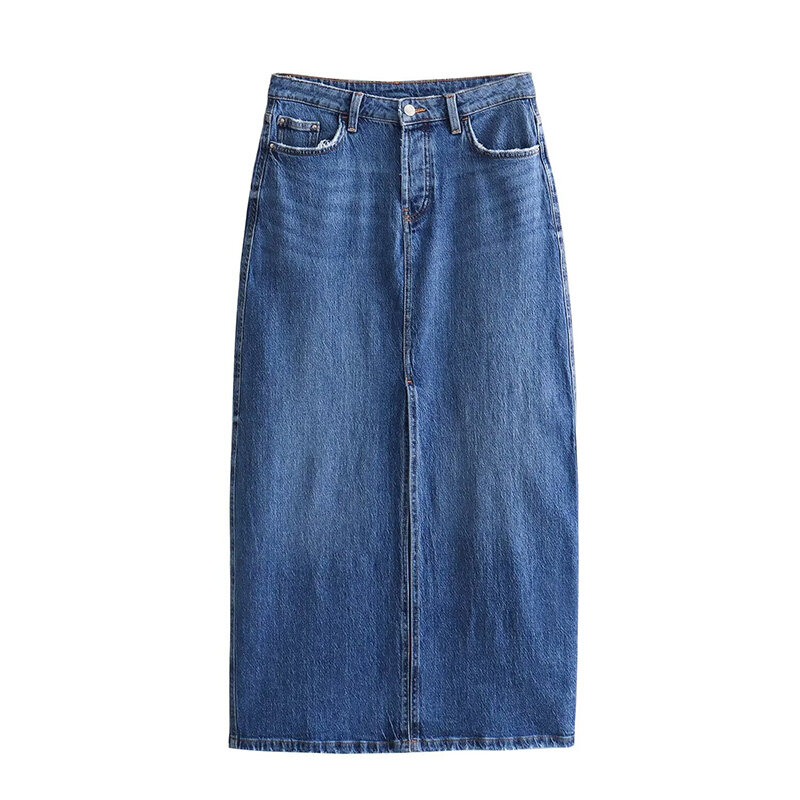Letnia jeansowa spódniczka 2024 nowa na co dzień jeansowa Midi z wysoką talią, wąska, seksowna elegancka długa spódnica